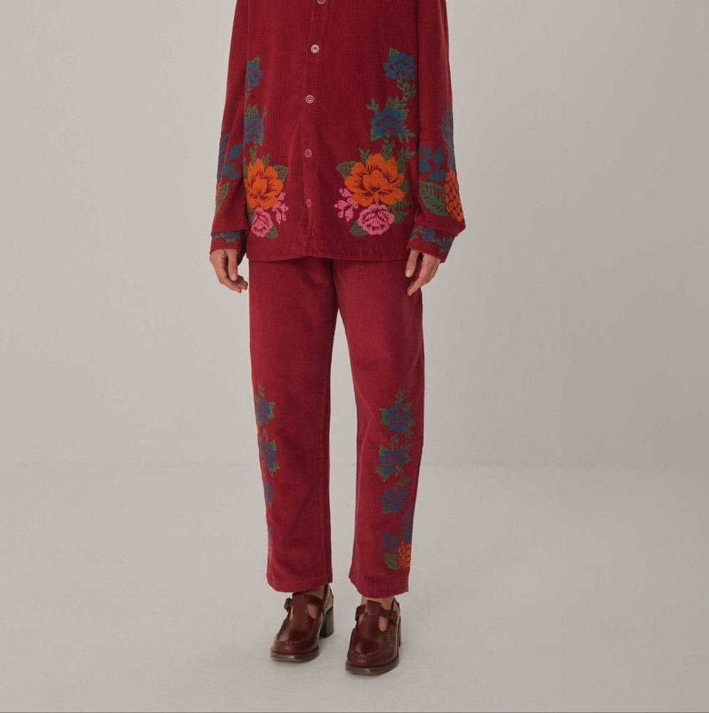 Farm Rio Pink Corduroy Embroidered Pants